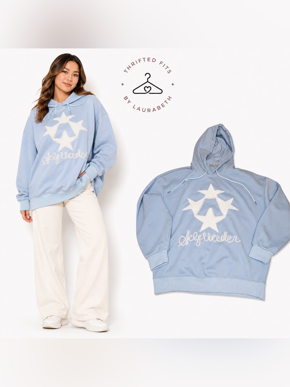 Aelfric Eden Light Blue Crewneck Hoodie with White Star Emblem